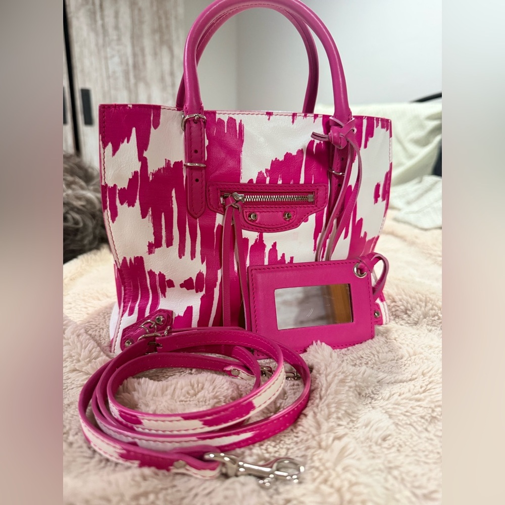 Balenciaga Papier Pink and white mini zip tote